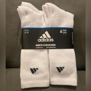 NWT ADIDAS Men’s Cushioned Arch Compression Crew Socks 6-Pair Size 6-12 WHITE